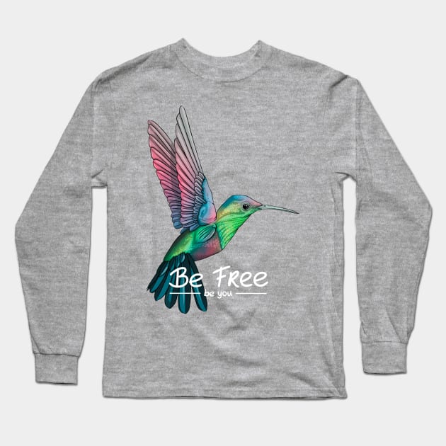 Be Free hummingbird design Long Sleeve T-Shirt by Mei.illustration